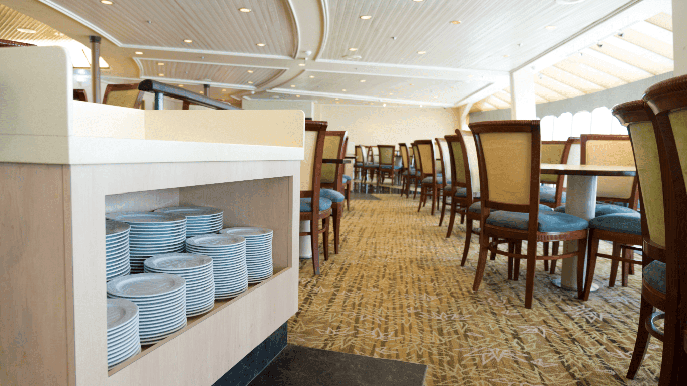 restaurant interior dining area with tables and chairs representing high-traffic commercial carpet cleaning and janitorial services